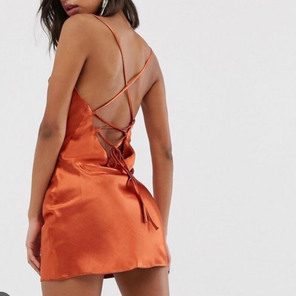 ASOS Women's Orange Mini velvet Dress With Lace Up Back NWT